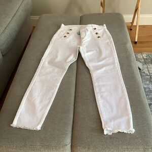 Brand new white high waist skinny jeans with brown buttons on pockets